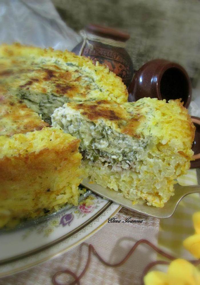 Рисовый пирог о скумбрией