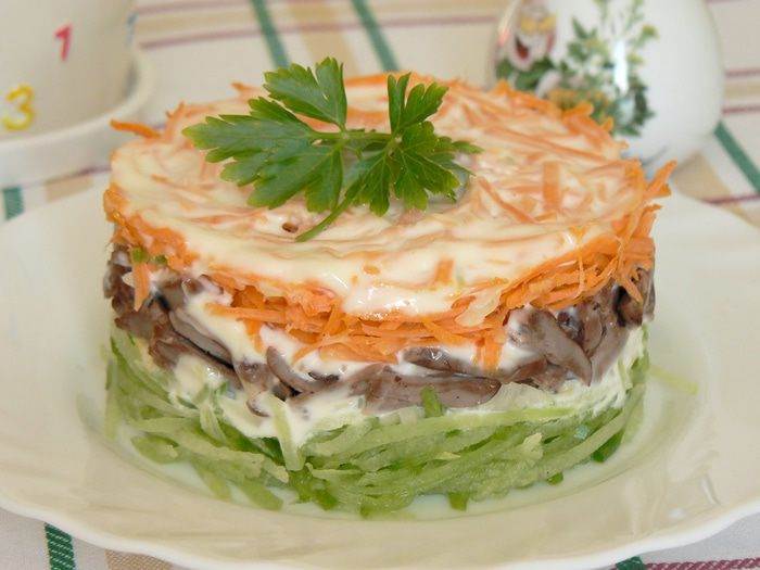 Салат с зеленой редькой и куриными сердцами