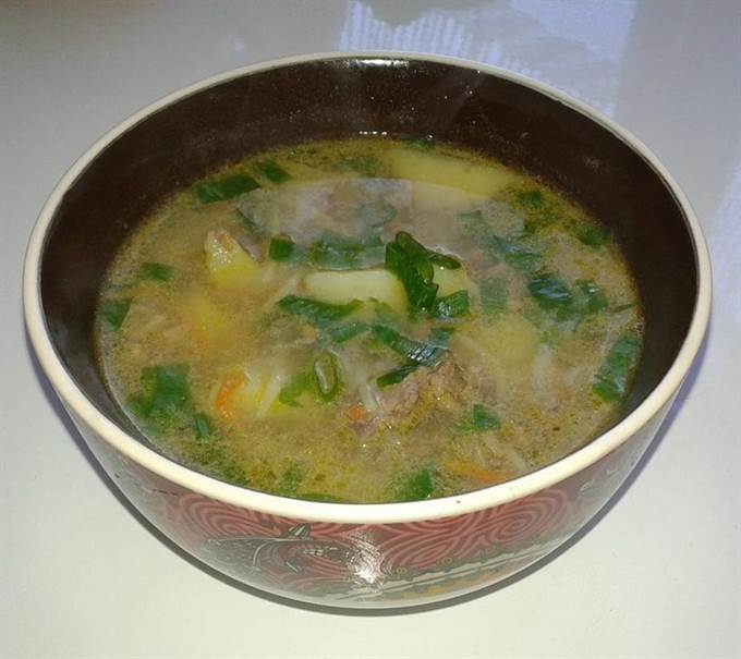 Суп с куриной печенью, обед отличника