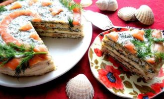 Торт из лосося с прослойкой из хачапури
