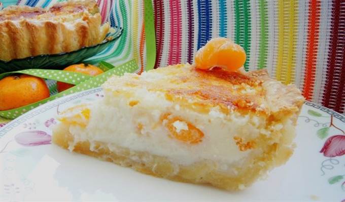 Пирог с мандаринами и йогуртовой заливкой на рубленом тесте